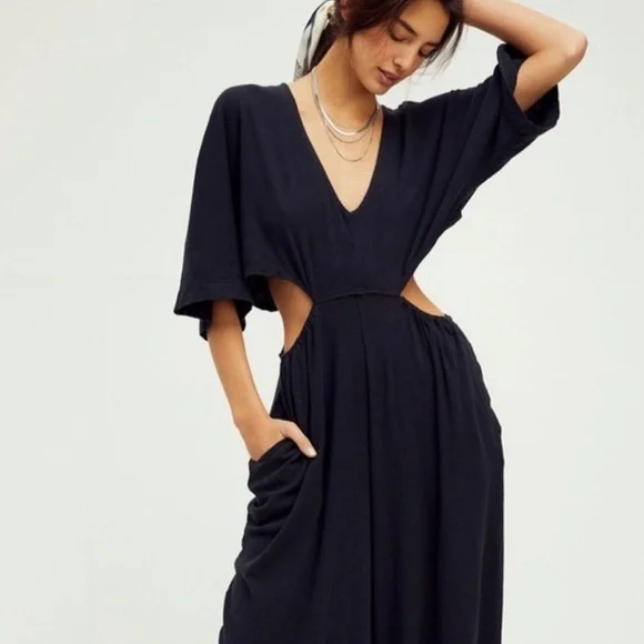 Free People Ready To Go One Cut Out Wide Leg Relaxed Peachy Jumpsuit Women’s M - Picture 1 of 12